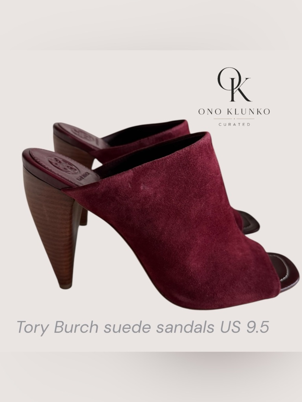 Tory Burch Raya Burgundy Suede High-Heel Mule Sandals US 9.5